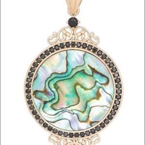 GRAND BAZAAR Pendant Opalescent Abalone Green 18KT Gold Black CZ NWT 2.5”